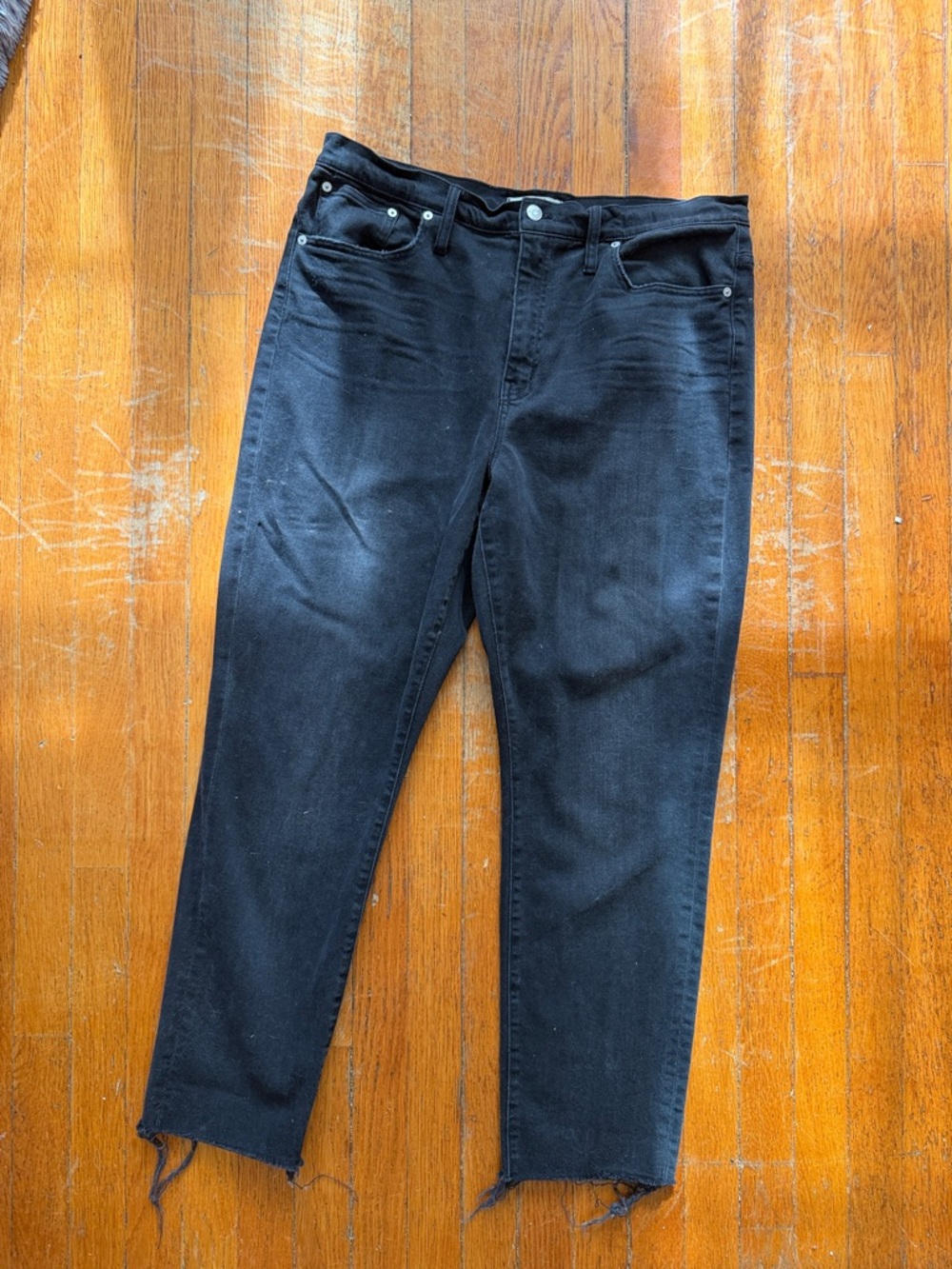 Madewell Women's Washed Black Boyfriend Jeans with Frayed Hem